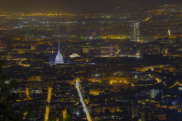 Italy Turin with the illuminated buildings and houses