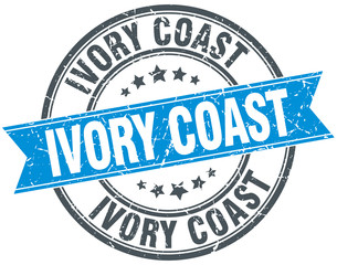 Ivory Coast blue round grunge vintage ribbon stamp