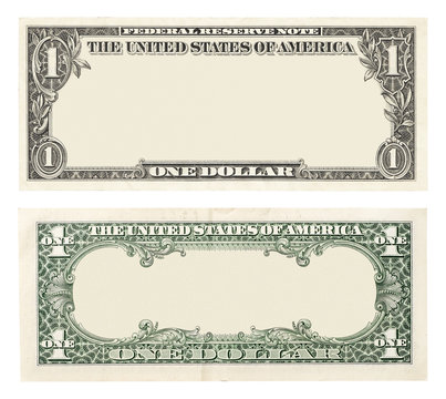 Blank front and back 1 dollar banknote isolated