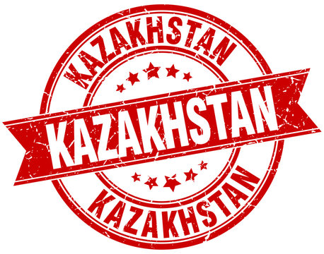 Kazakhstan red round grunge vintage ribbon stamp