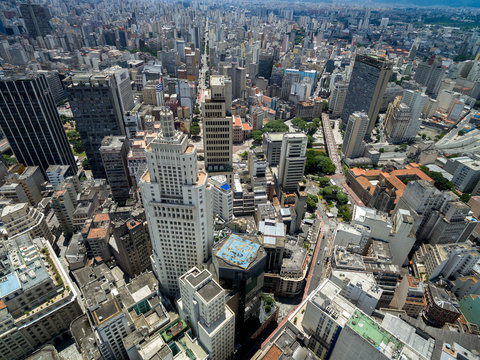 Top View of Downtown and Banespa Building in Sao Paulo, Brazil
