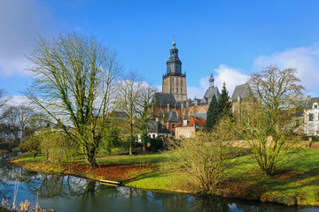 View of the Dutch town of Zutphen from the city wall, the Nether