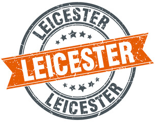Leicester red round grunge vintage ribbon stamp