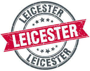 Leicester red round grunge vintage ribbon stamp
