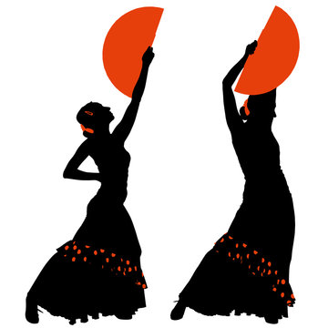 Two silhouettes of female flamenco dancer