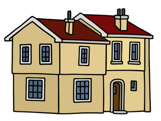Two old stone houses / Hand drawing, vector illustration