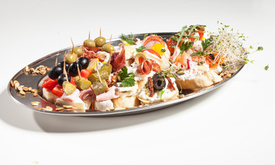 Sandwiches on the tray on the grey background