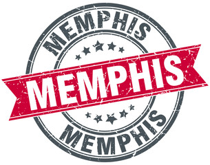 Memphis red round grunge vintage ribbon stamp