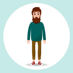 Cute hipster character with beard and pullover