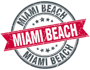 Miami Beach red round grunge vintage ribbon stamp
