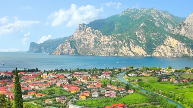 Camera flight over Lake Garda,Torbole.Italy,Europe