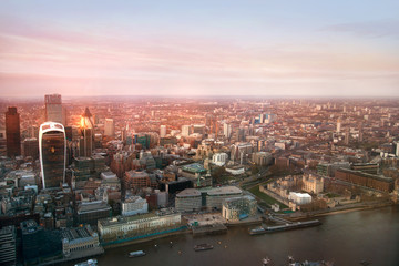 LONDON, UK - JANUARY 27, 2015:  London aerial view at dusk