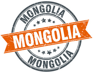 Mongolia red round grunge vintage ribbon stamp