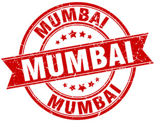 Mumbai red round grunge vintage ribbon stamp