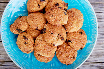 Oatmeal cookies tasty breakfast on the plate