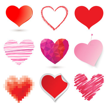Various hearts set, vector