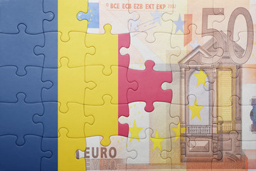 puzzle with the national flag of chad and euro banknote