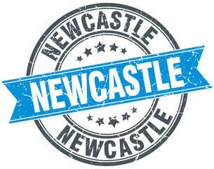 Newcastle blue round grunge vintage ribbon stamp