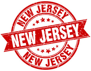 New Jersey red round grunge vintage ribbon stamp