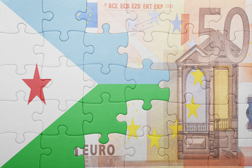 puzzle with the national flag of djibouti and euro banknote