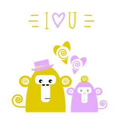 Cute card with monkeys, love collection. Trendy gold glitter tex