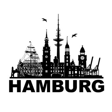 Skyline Hamburg Schattenriss Denkmäler Kultur Sehenwürdigkeiten Industrie Museen