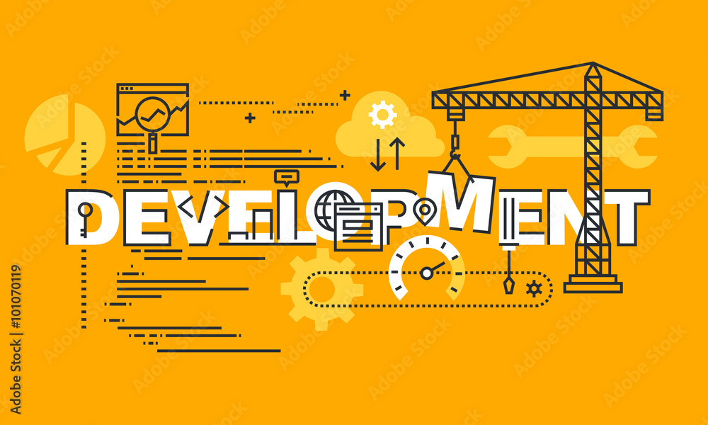 Wall mural thin line flat design banner of website and app design development. modern vector illustration conce