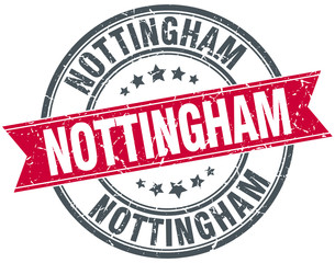 Nottingham red round grunge vintage ribbon stamp
