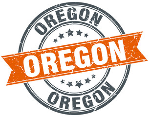 Oregon red round grunge vintage ribbon stamp