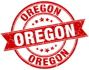 Oregon red round grunge vintage ribbon stamp