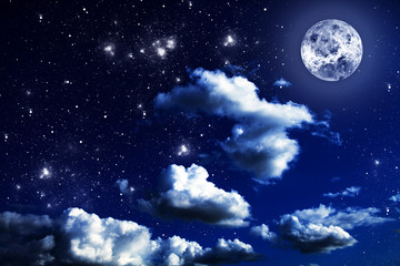 Fototapeta na wymiar Night sky with stars and full moon background