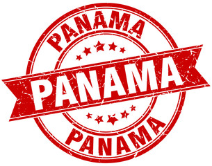 Panama red round grunge vintage ribbon stamp