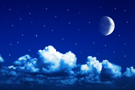Night sky with stars and full moon background