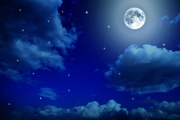 Naklejka na ściany i meble Night sky with stars and full moon background