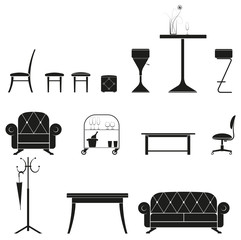 set of silhouettes of home furniture in black