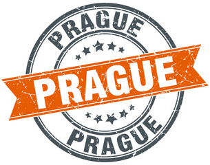 Prague red round grunge vintage ribbon stamp