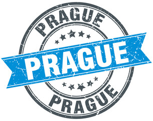 Prague blue round grunge vintage ribbon stamp