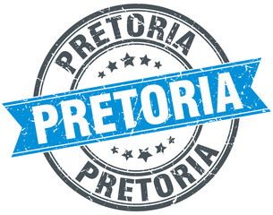 Pretoria blue round grunge vintage ribbon stamp