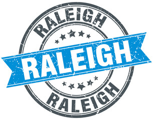 Raleigh blue round grunge vintage ribbon stamp