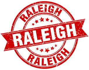 Raleigh red round grunge vintage ribbon stamp