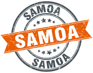 Samoa red round grunge vintage ribbon stamp