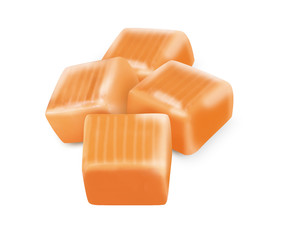 Square candy caramel with clipping path