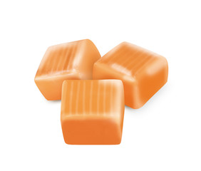 Square candy caramel with clipping path