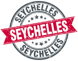 Seychelles red round grunge vintage ribbon stamp