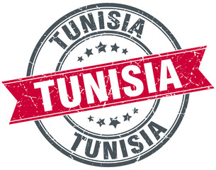 Tunisia red round grunge vintage ribbon stamp