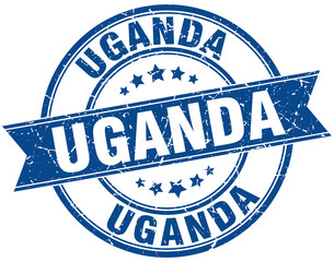 Uganda blue round grunge vintage ribbon stamp