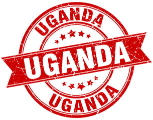 Uganda red round grunge vintage ribbon stamp