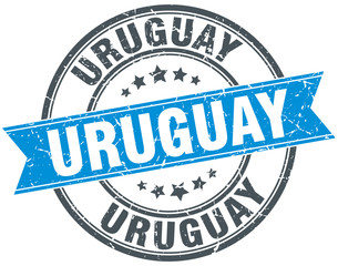 Uruguay blue round grunge vintage ribbon stamp