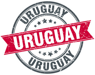 Uruguay red round grunge vintage ribbon stamp