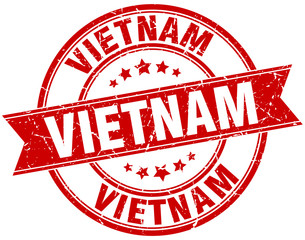 Vietnam red round grunge vintage ribbon stamp